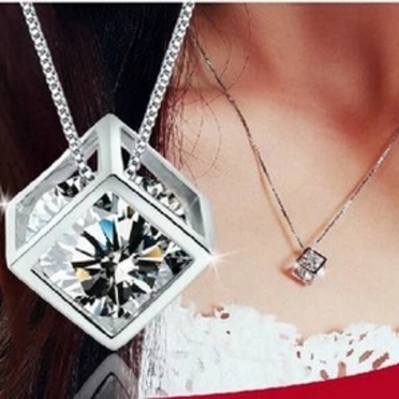 Jewelry - 925 Sterling Silver Dainty Cube CZ Necklace